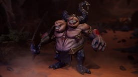 A cropped-in close-up of the two-headed ogre Brute unit from the Infernal Host faction in Stormgate