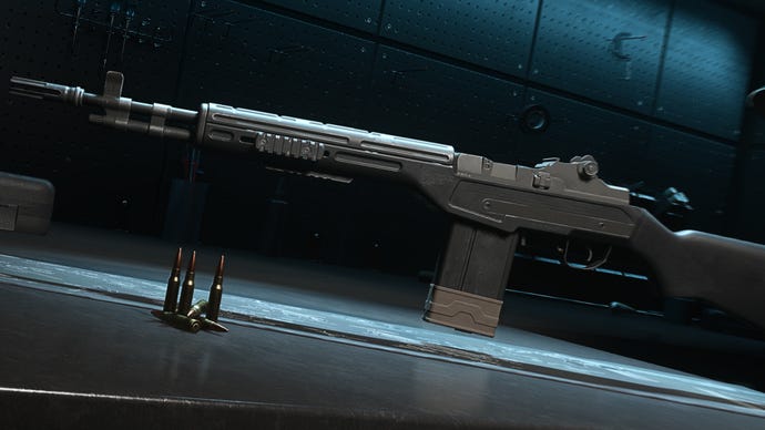 A close-up of the S0-14 Battle Rifle in the Modern Warfare 2 Gunsmith screen.