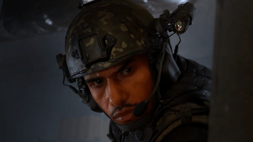 A close-up of a soldier's face in Modern Warfare 3.