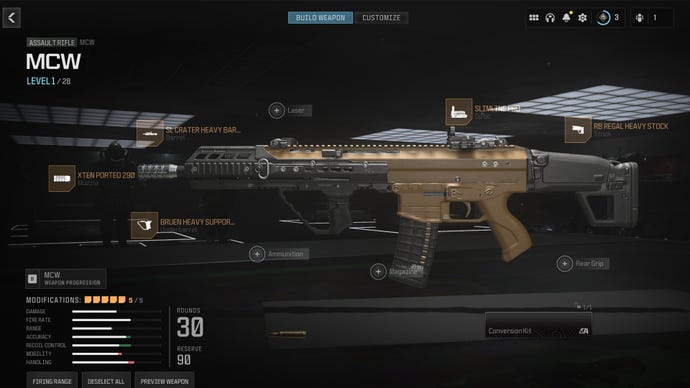 Screenshot of MCW attachments in Modern Warfare 3