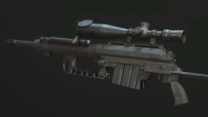 A close-up of the FJX Imperium Sniper Rifle in Modern Warfare 3.